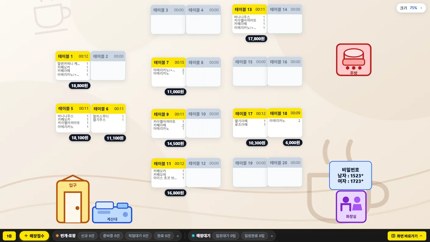 잇다POS 요식업 판매화면